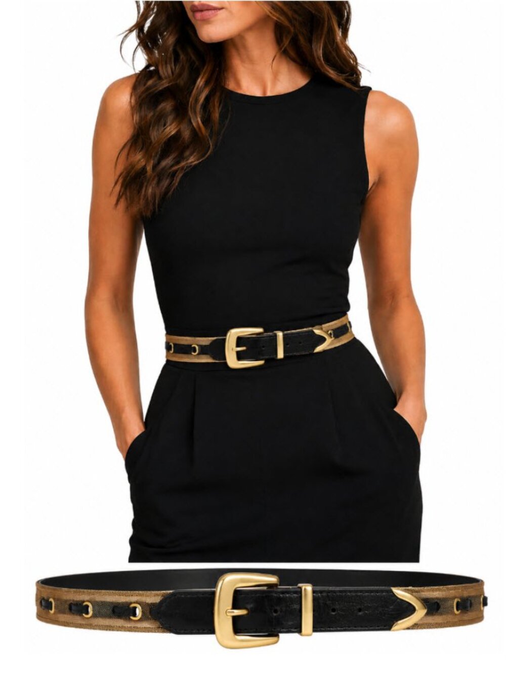 Vintage Kudos Black & Gold Mesh Leather Belt 80/32 Waist Dress Boho Statement